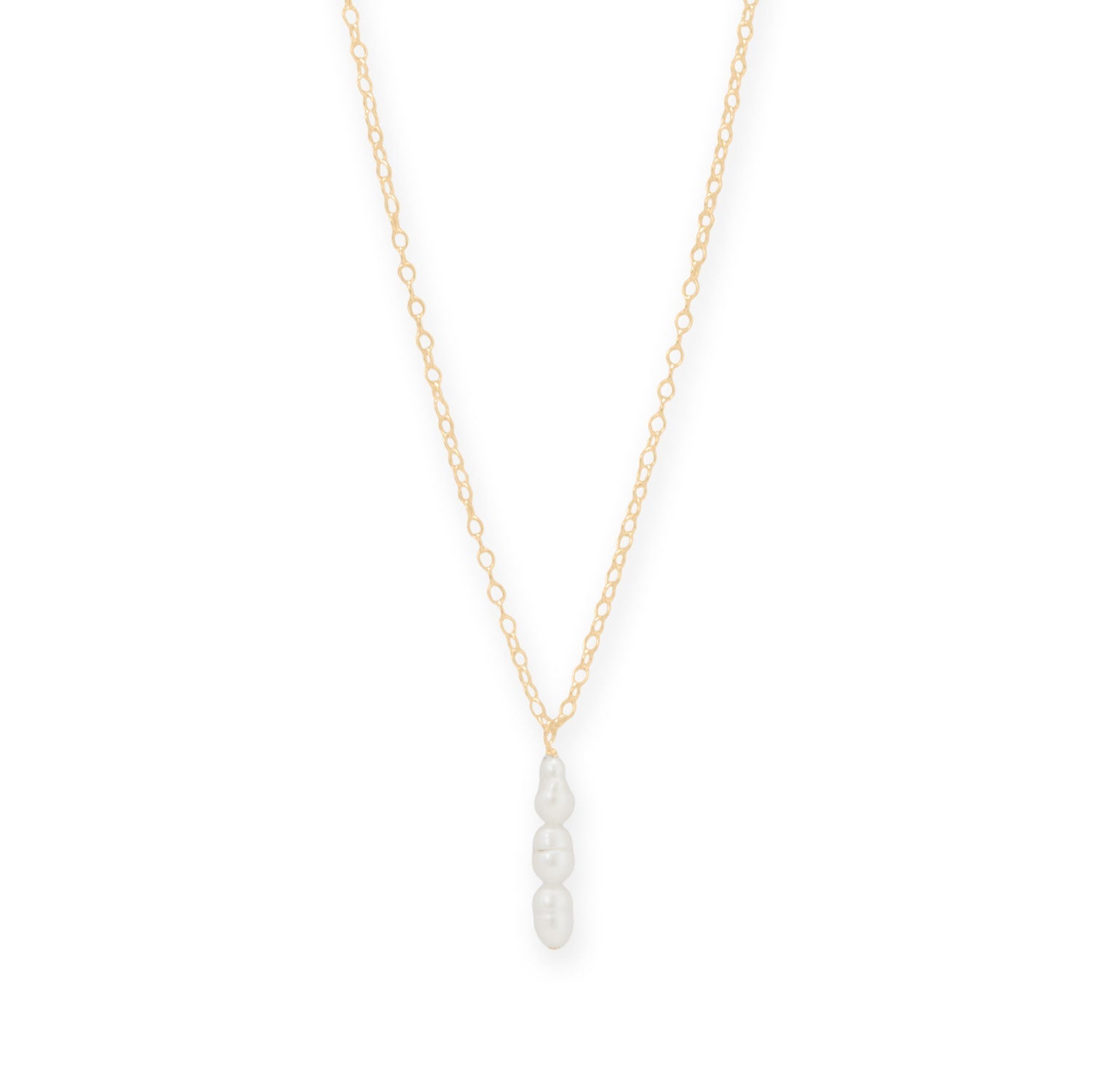 16" + 2" 14/20 Gold Filled Crinkly Cultured Freshwater Rice Pearl Drop Necklace
