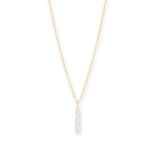 16" + 2" 14/20 Gold Filled Crinkly Cultured Freshwater Rice Pearl Drop Necklace