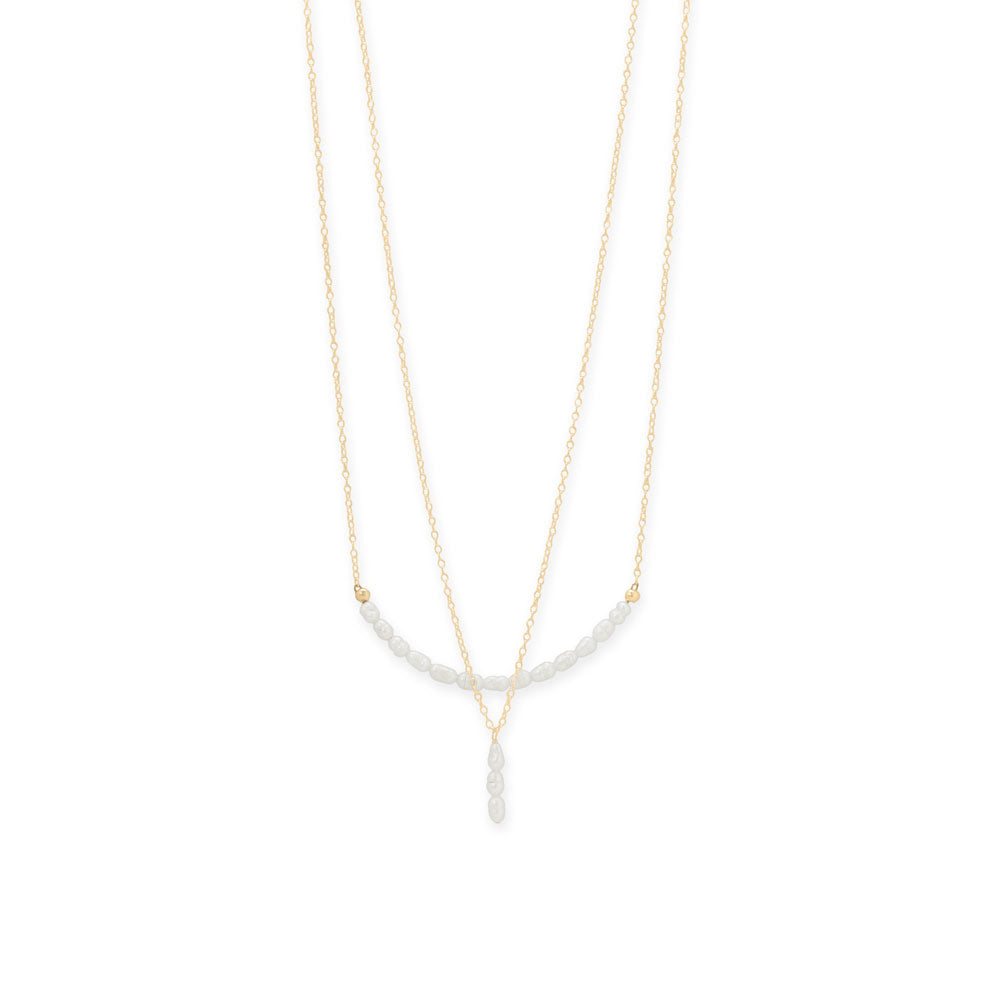 16" + 2" 14/20 Gold Filled Crinkly Cultured Freshwater Rice Pearl Drop Necklace