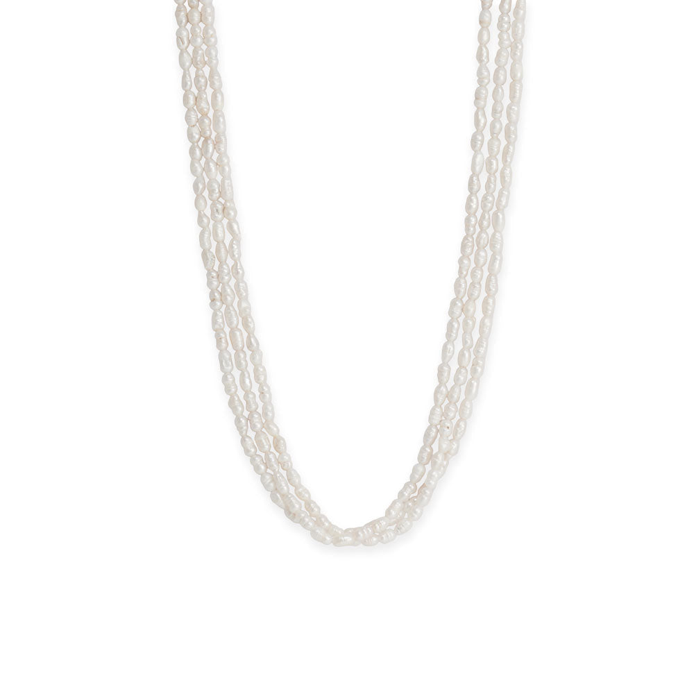 17" Three Strand Crinkly Cultured Freshwater Rice Pearl Toggle Necklace