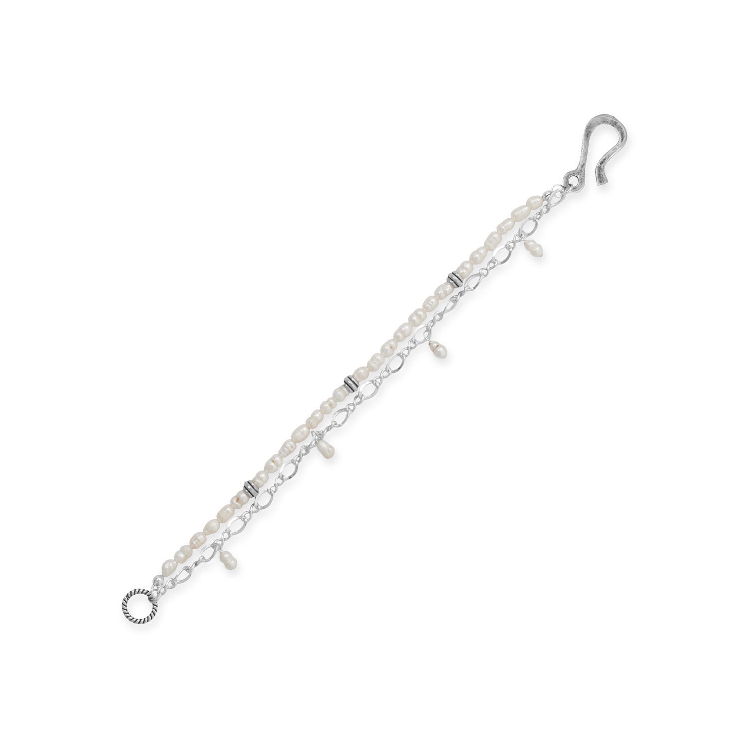 7.25" Crinkly Cultured Freshwater Rice Pearl Charm Bracelet