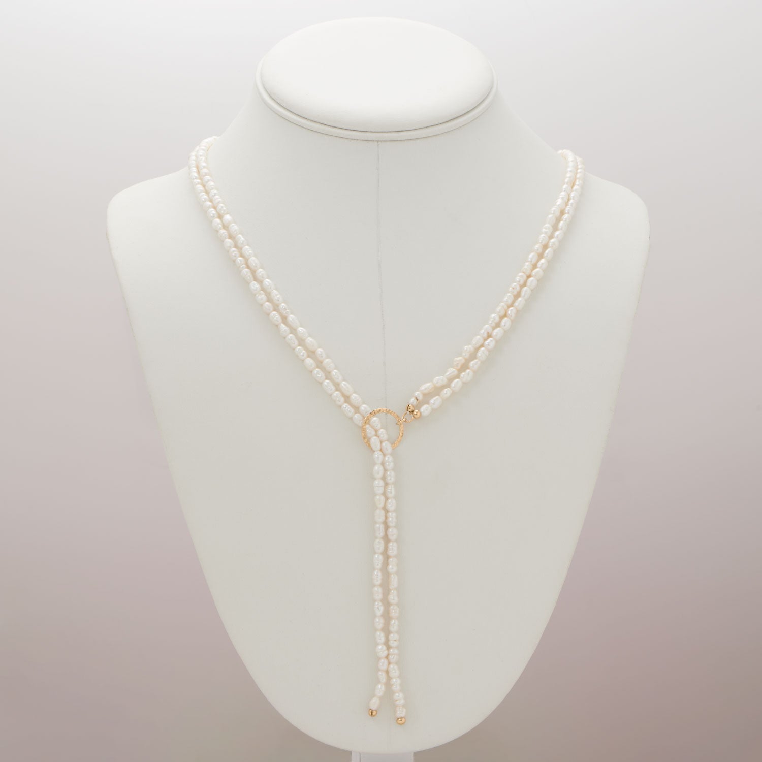 24" 14/20 Gold Filled Two Strand Cultured Freshwater Rice Pearl Lariat Necklace