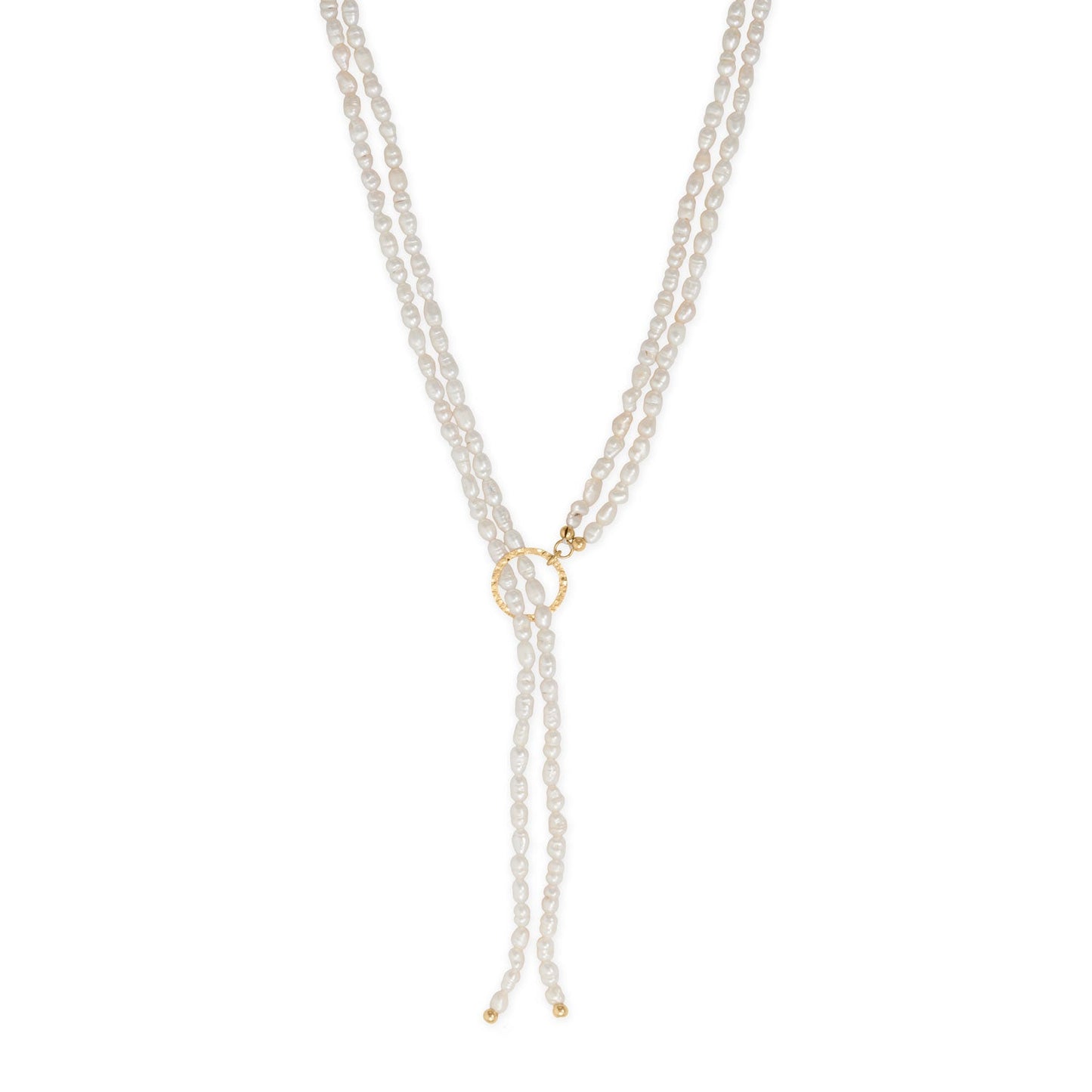 24" 14/20 Gold Filled Two Strand Cultured Freshwater Rice Pearl Lariat Necklace