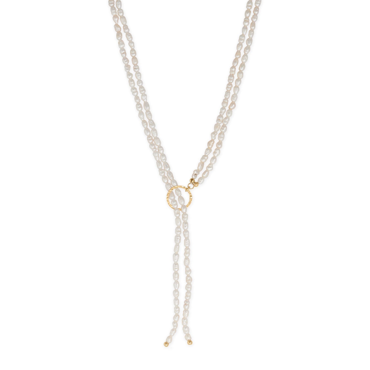 24" 14/20 Gold Filled Two Strand Cultured Freshwater Rice Pearl Lariat Necklace