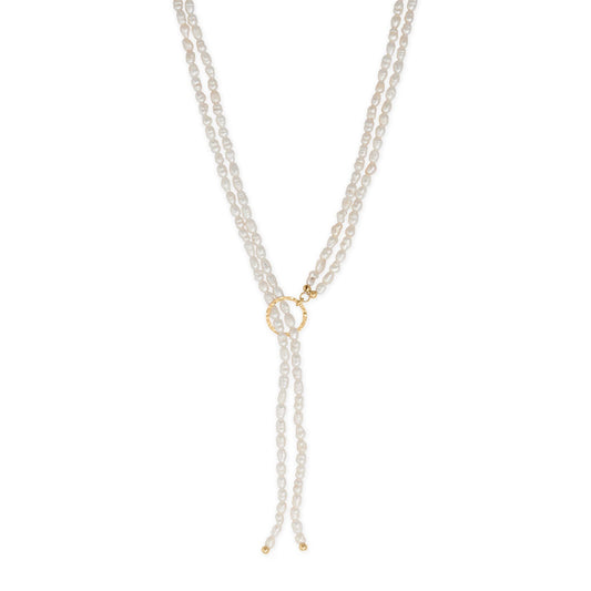 24" 14/20 Gold Filled Two Strand Cultured Freshwater Rice Pearl Lariat Necklace