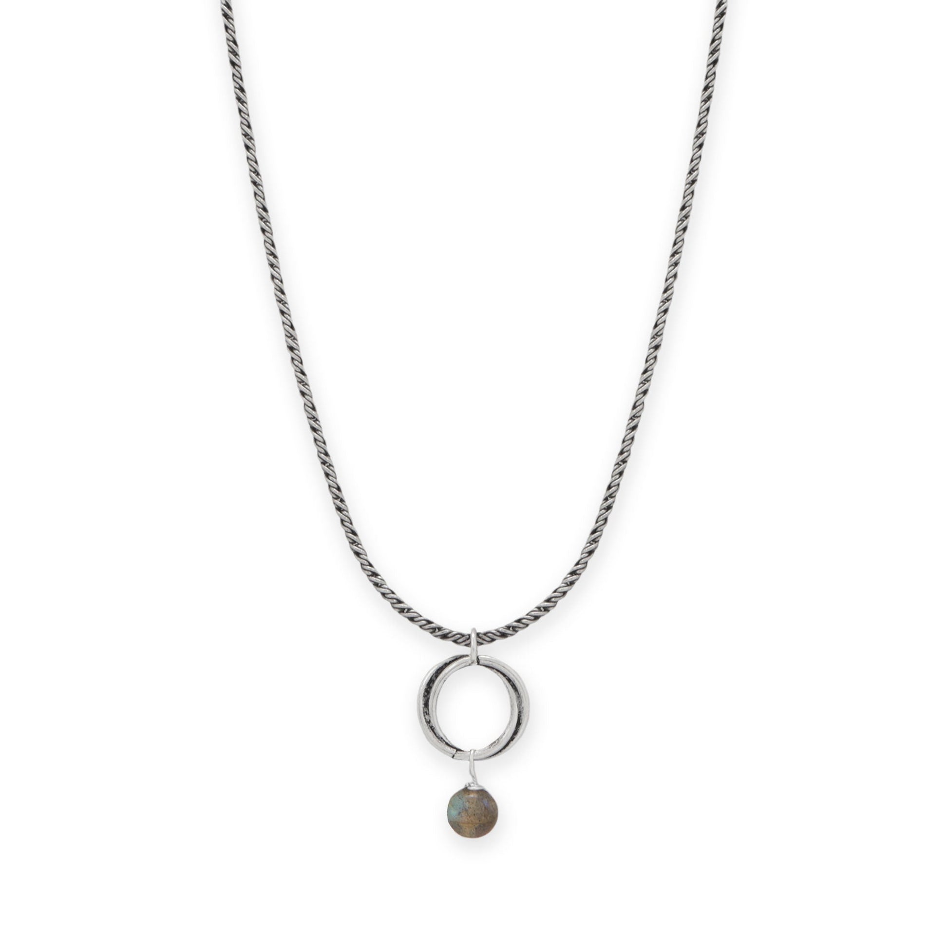 16" Labradorite and Oxidized Rope Ring Drop Necklace