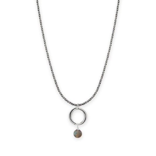 16" Labradorite and Oxidized Rope Ring Drop Necklace