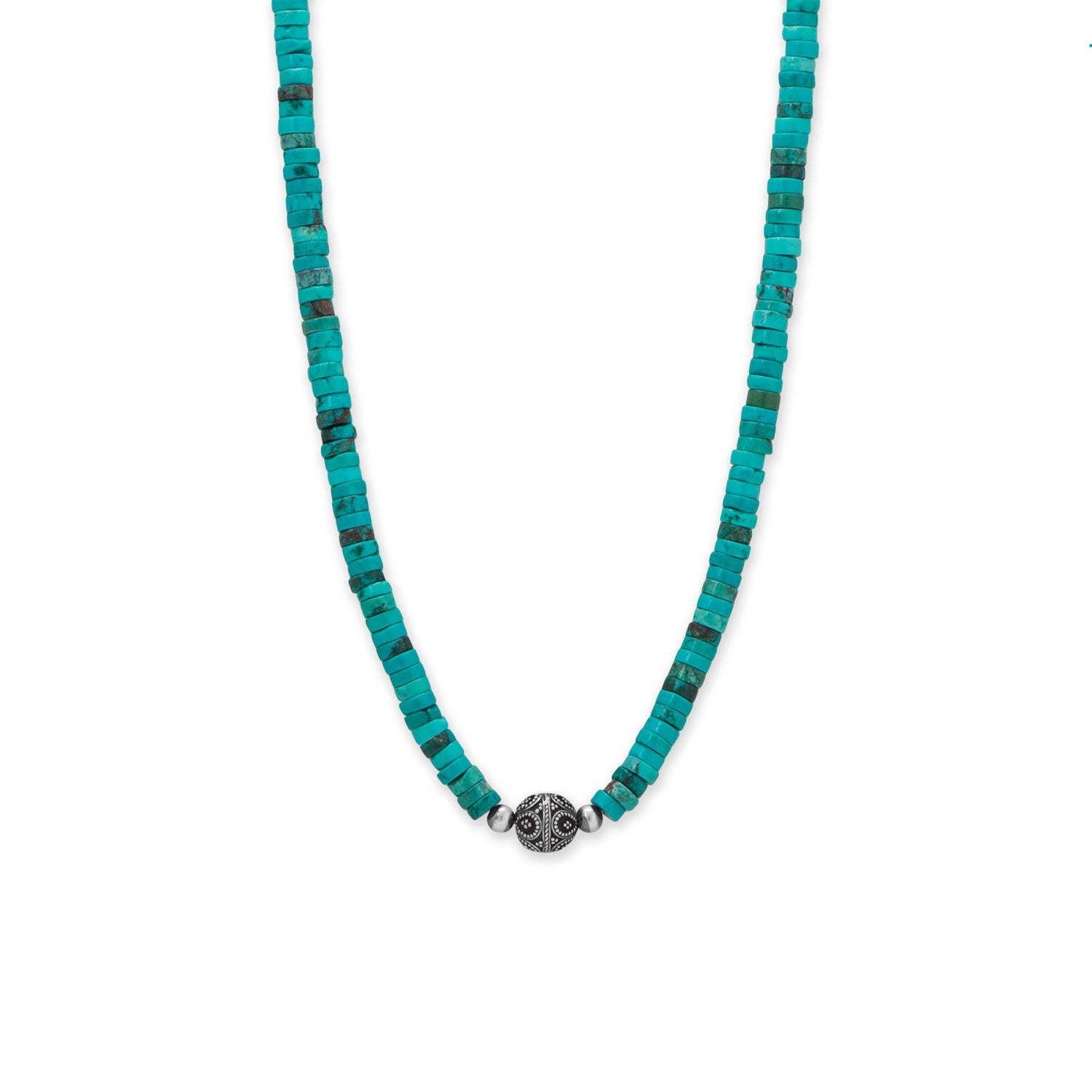 18" Turquoise Heishi and Bali Bead Necklace