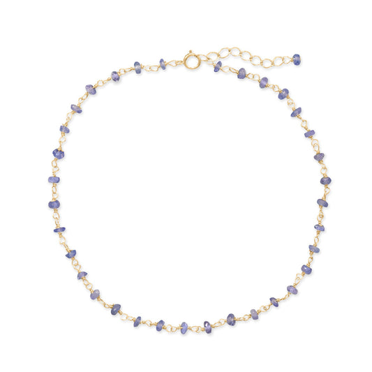 Lavender Love! 9.5" + 1" 14 Karat Gold Plated Tanzanite Bead Anklet