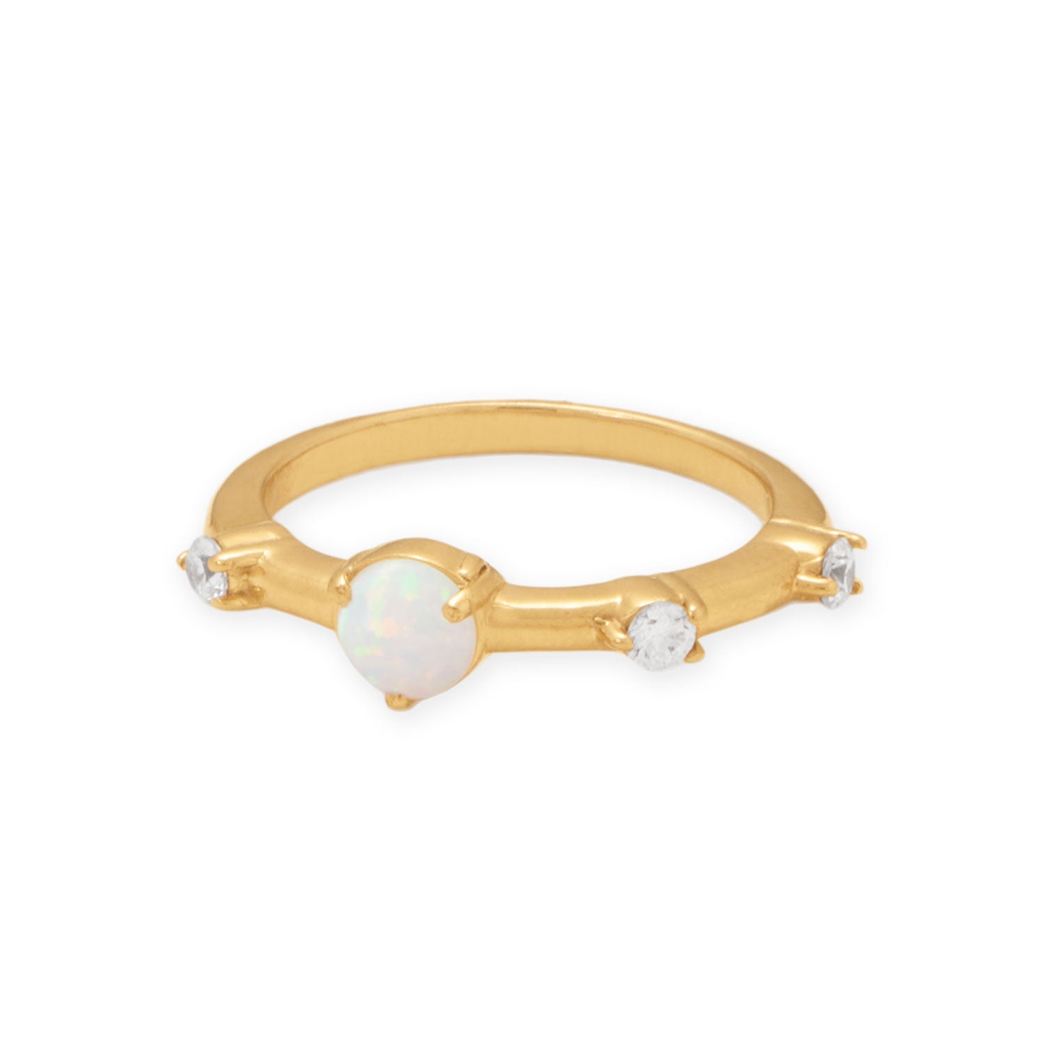 Asymmetrical 14 Karat Gold Plated Synthetic Opal and CZ Ring