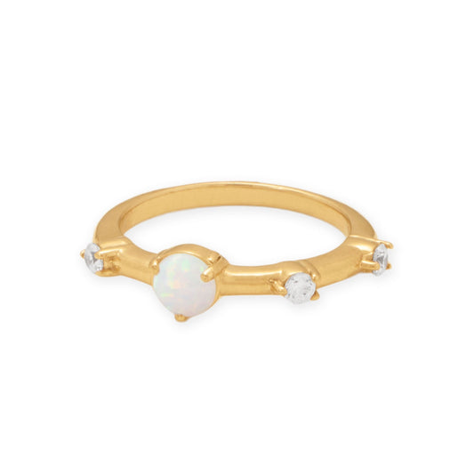 Asymmetrical 14 Karat Gold Plated Synthetic Opal and CZ Ring