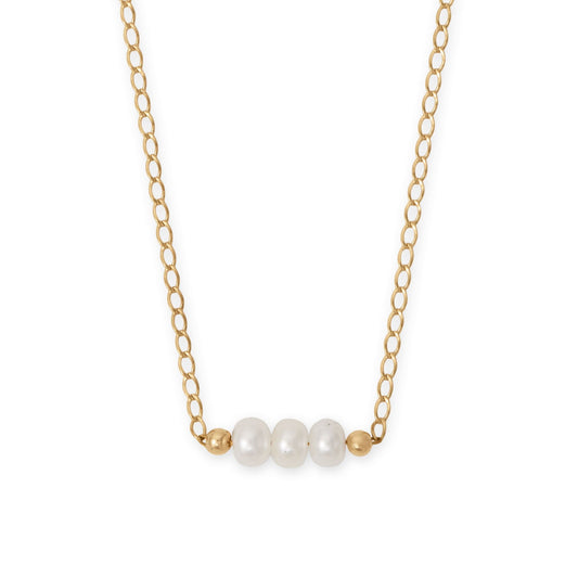 16" + 2" 14/20 Gold Filled Cultured Freshwater Pearl Bar Necklace