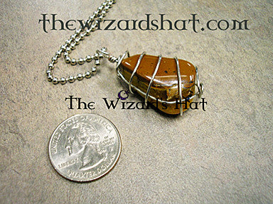 Handcrafted Tigers Eye Gemstone Simple Wrap Necklace with Stainless Steel Chain