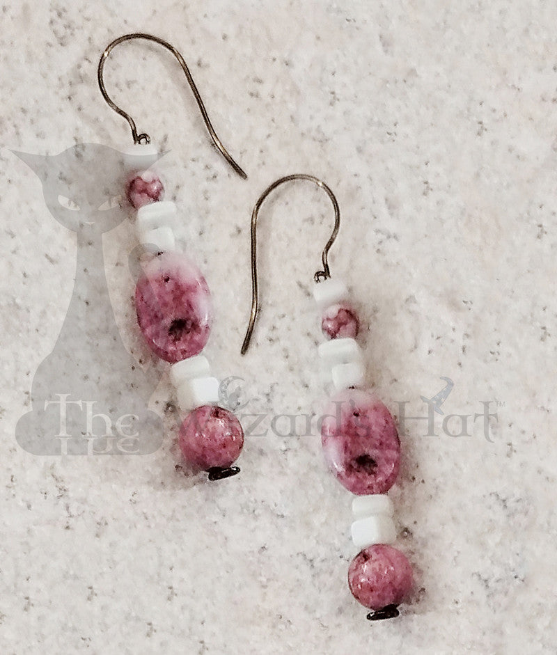 Handcrafted Pink Onyx and Mother of Pearl Teardrop Earrings
