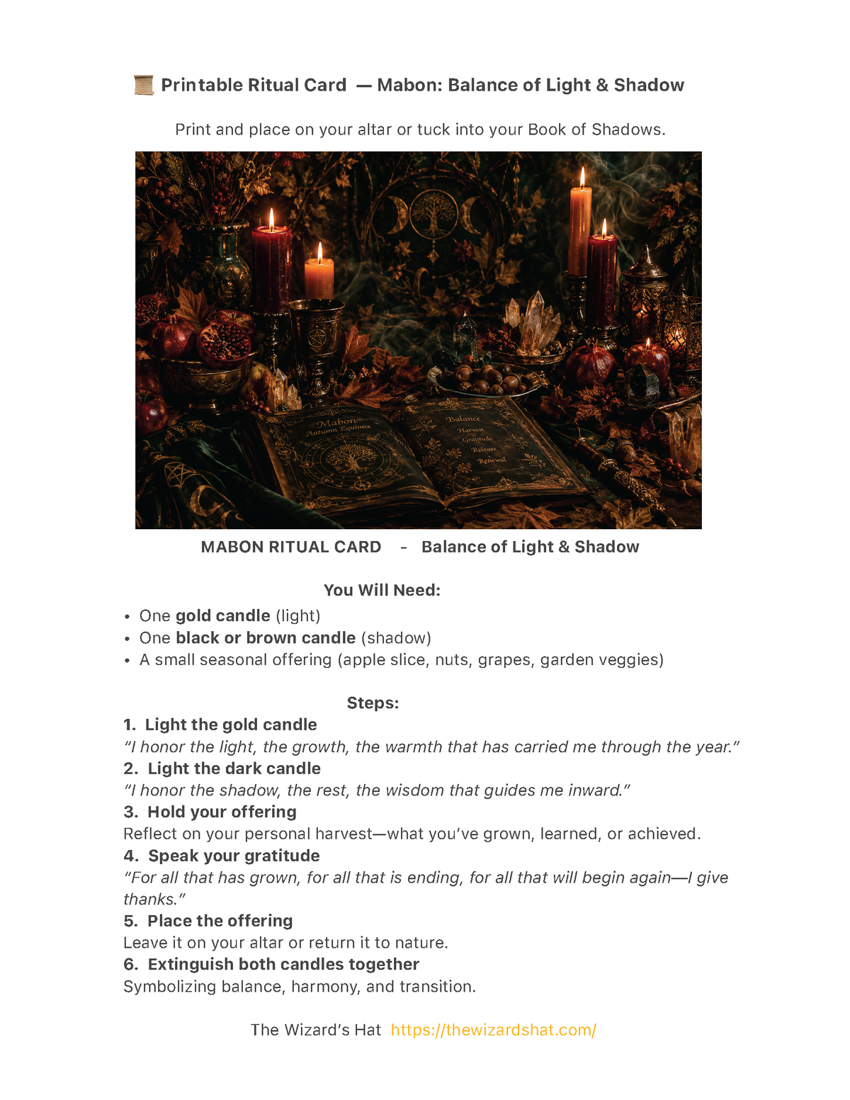 Printable Mabon Ritual card