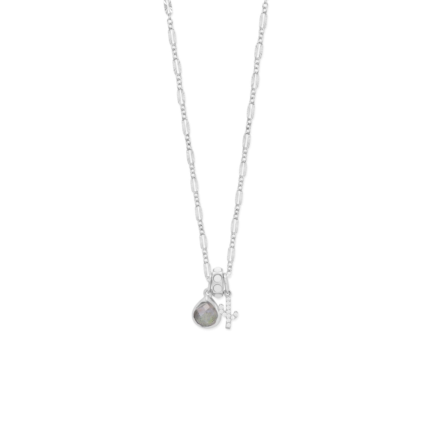 Rhodium Plated Pear Labradorite Charm