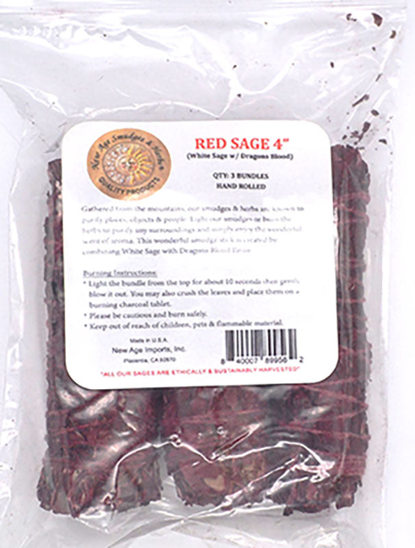 (set of 3) White Sage Dragon's Blood Sage smudge stick 4"