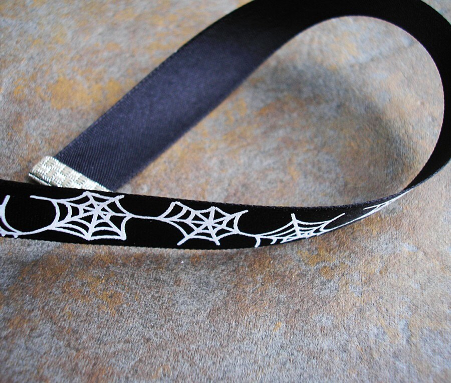 Handcrafted 5/8 inch wide, Satin SPIDERWEBS Choker collar - USA Shipping included