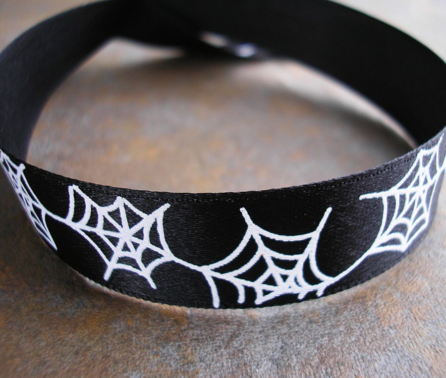 Handcrafted 5/8 inch wide, Satin SPIDERWEBS Choker collar - USA Shipping included