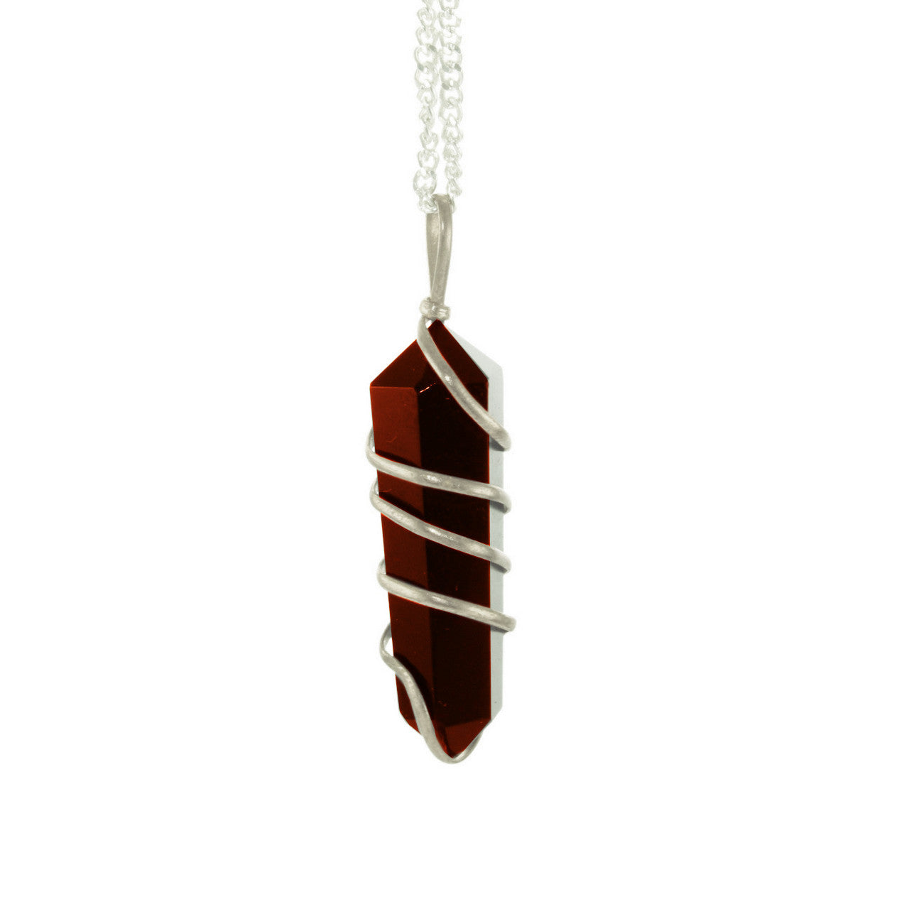 Handcrafted Natural Jasper Crystal Point Necklace with Spiral Wire Wrap