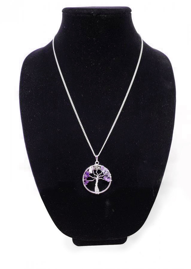 Handcrafted Yggdrasil Tree of Life Pendant Necklace with Amethyst Gemstone