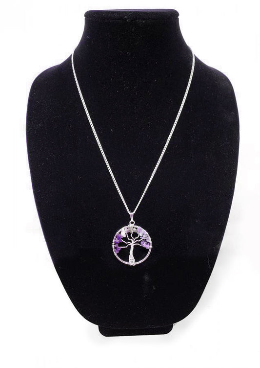 Handcrafted Yggdrasil Tree of Life Pendant Necklace with Amethyst Gemstone