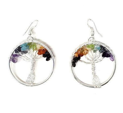 Yggdrasil Tree of Life 7 Chakra Healing Crystal Earring Set