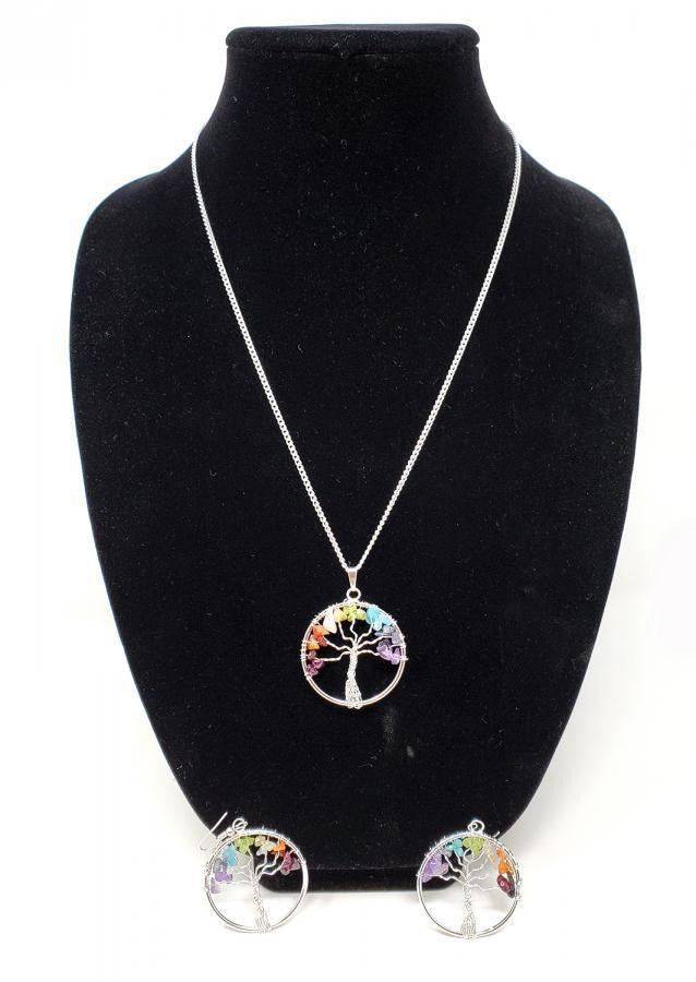 Yggdrasil Tree of Life 7 Chakra Necklace and Earring Jewelry Set