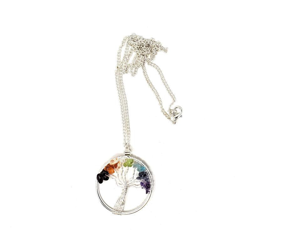 Yggdrasil Tree of Life 7 Chakra Necklace and Earring Jewelry Set