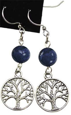 Handcrafted Tree of Life Dangle Earrings Featuring 6MM Round Natural Labradorite Gemstones