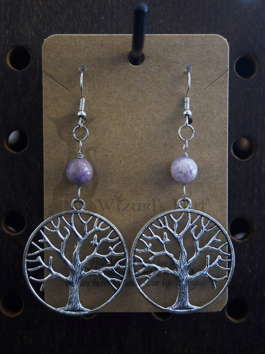 Yggdrasil Tree of Life Earrings with Amethyst Healing Stones