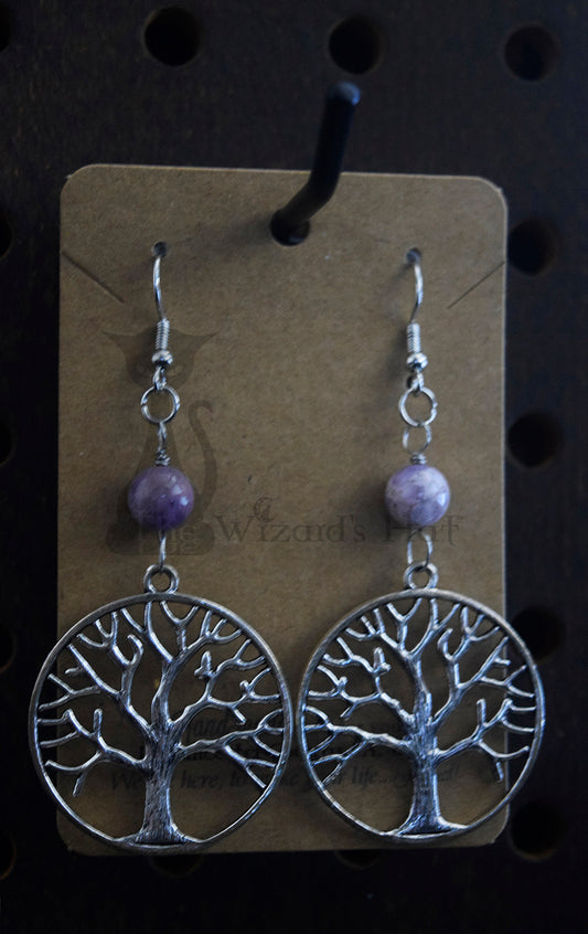 Yggdrasil Tree of Life Earrings with Amethyst Healing Stones