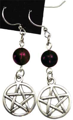Handcrafted Sterling Silver Pentagram Earrings Featuring 6MM Round Natural Garnet Gemstones