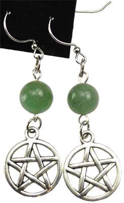 Handcrafted Pentagram Earrings Featuring 6MM Round Natural Green Aventurine Gemstones