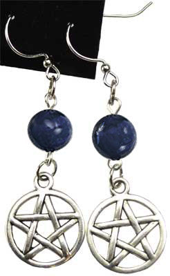 Handcrafted Sterling Silver Pentagram Earrings Featuring 6MM Round Natural Labradorite Gemstones