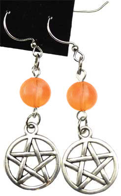 Handcrafted Pentagram Earrings Featuring 6MM Round Natural Orange-Red Aventurine Gemstones