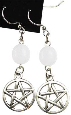 Elegant Pentagram Drop Earrings Featuring 6MM Round Natural Pearls