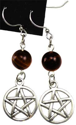 Handcrafted Pentagram Earrings Featuring 6MM Round Natural Red Tiger's Eye Gemstones