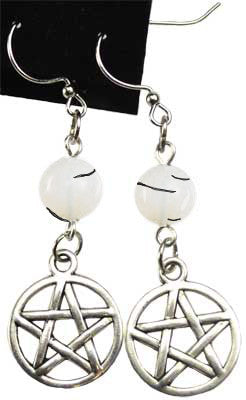 Handcrafted Sterling Silver Pentagram Earrings Featuring 6MM Round Natural Tourmalinated Quartz