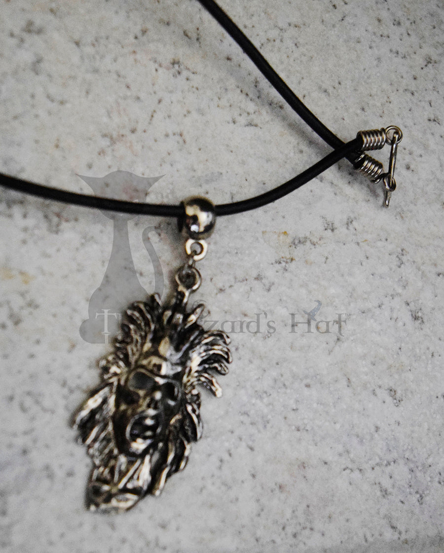 18" Leather Necklace with Screaming Skull Charm - Closeout
