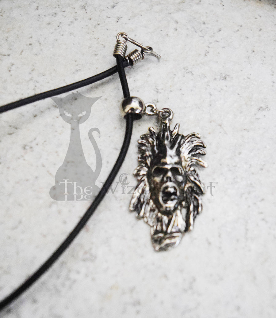 18" Leather Necklace with Screaming Skull Charm - Closeout