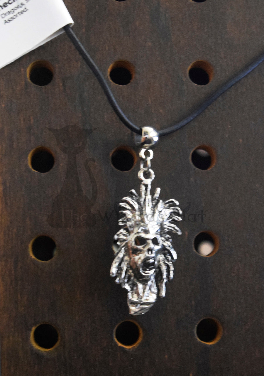 18" Leather Necklace with Screaming Skull Charm - Closeout