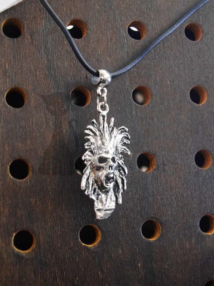 18" Leather Necklace with Screaming Skull Charm - Closeout