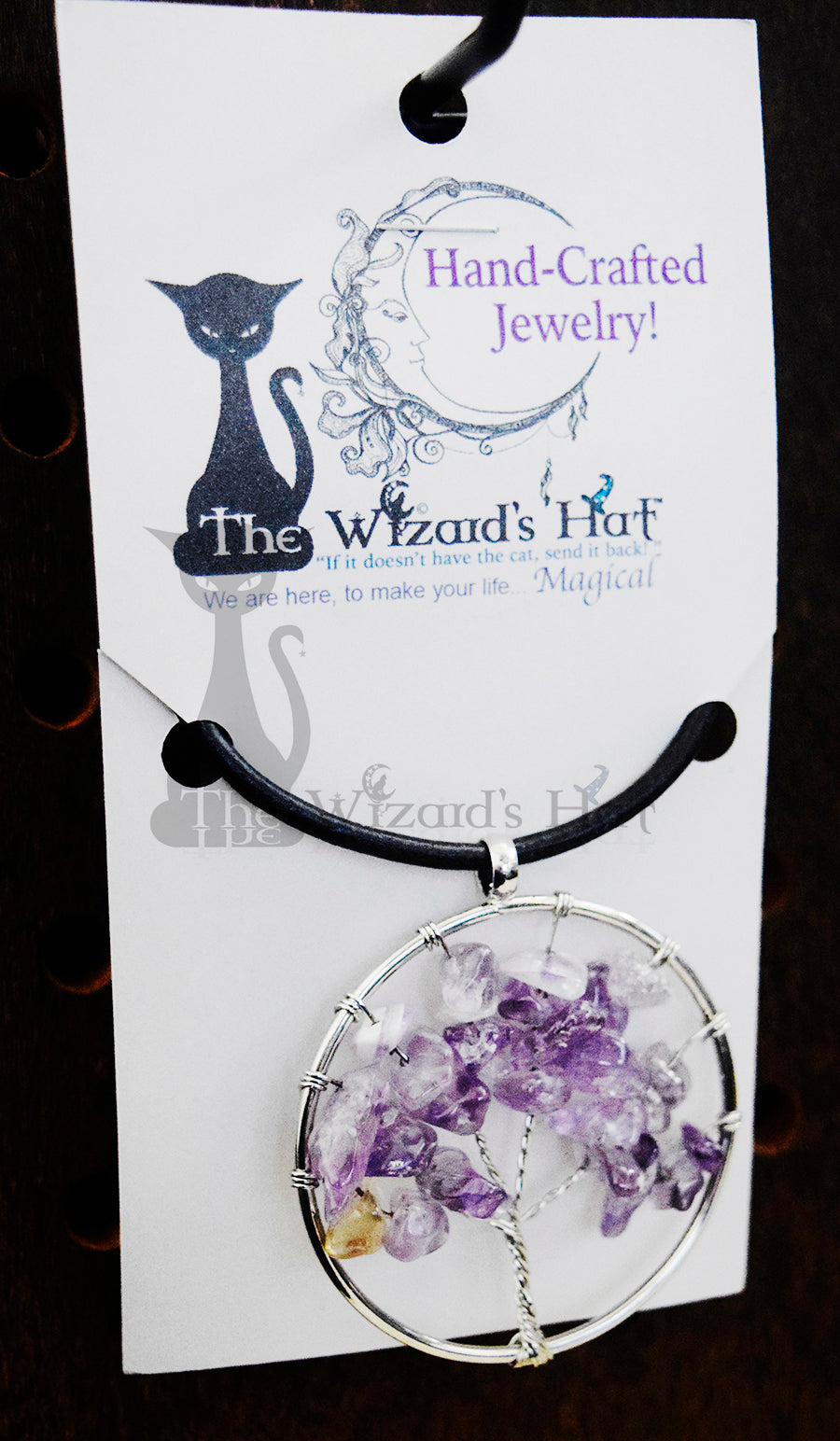 Tree of life with Amethyst stones leather necklace