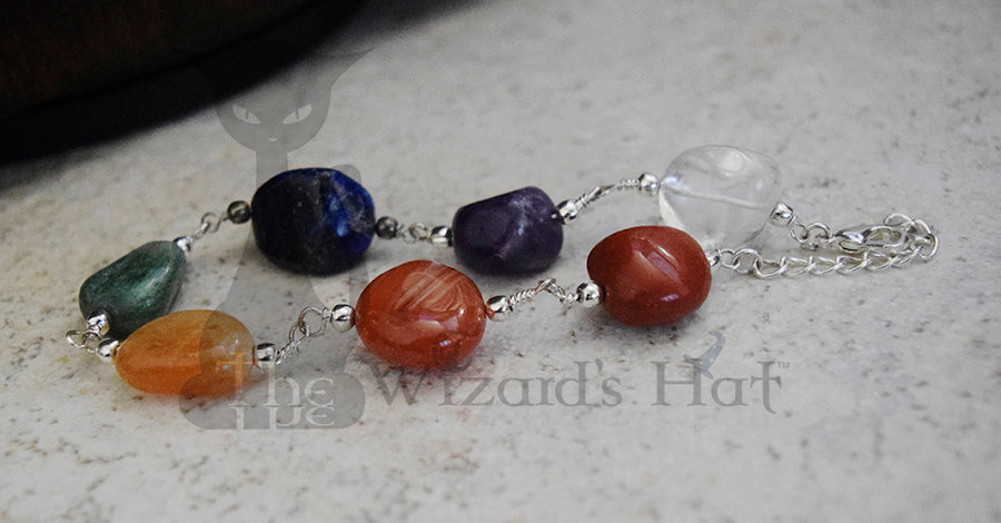 Handcrafted Chunky 7 Chakra Healing Crystal Stone Bracelet, Adjustable 8-10 inches