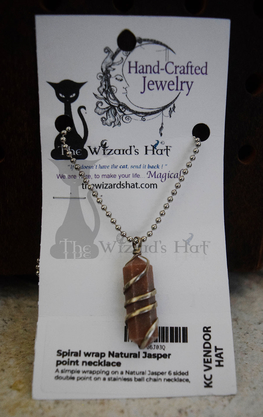 Handcrafted Natural Jasper Crystal Double Point Necklace with Spiral Wire Wrap
