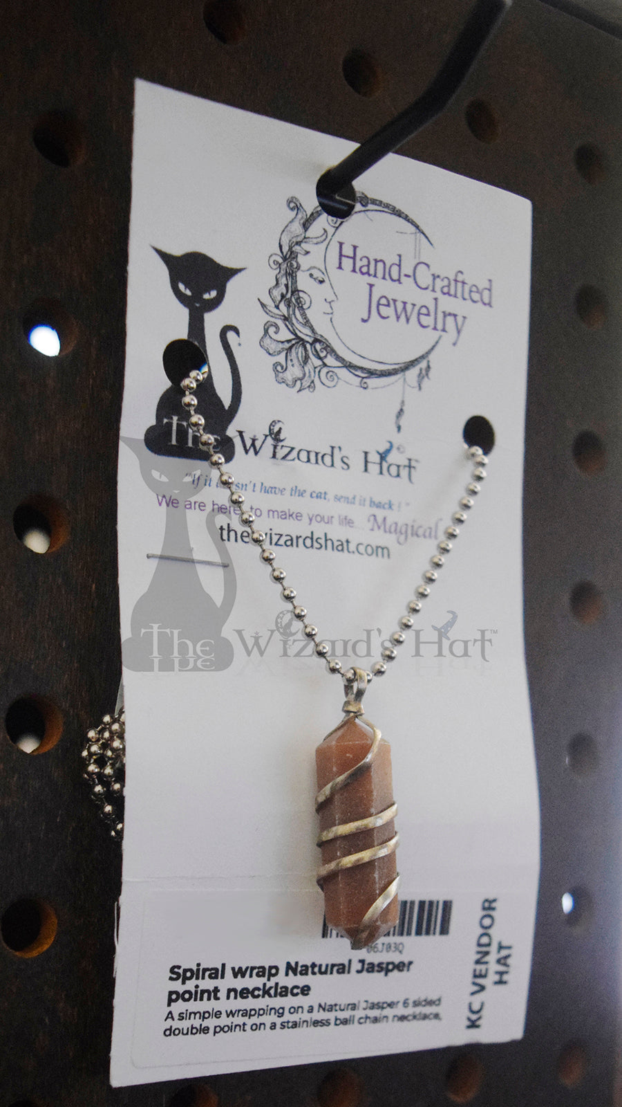 Handcrafted Natural Jasper Crystal Double Point Necklace with Spiral Wire Wrap