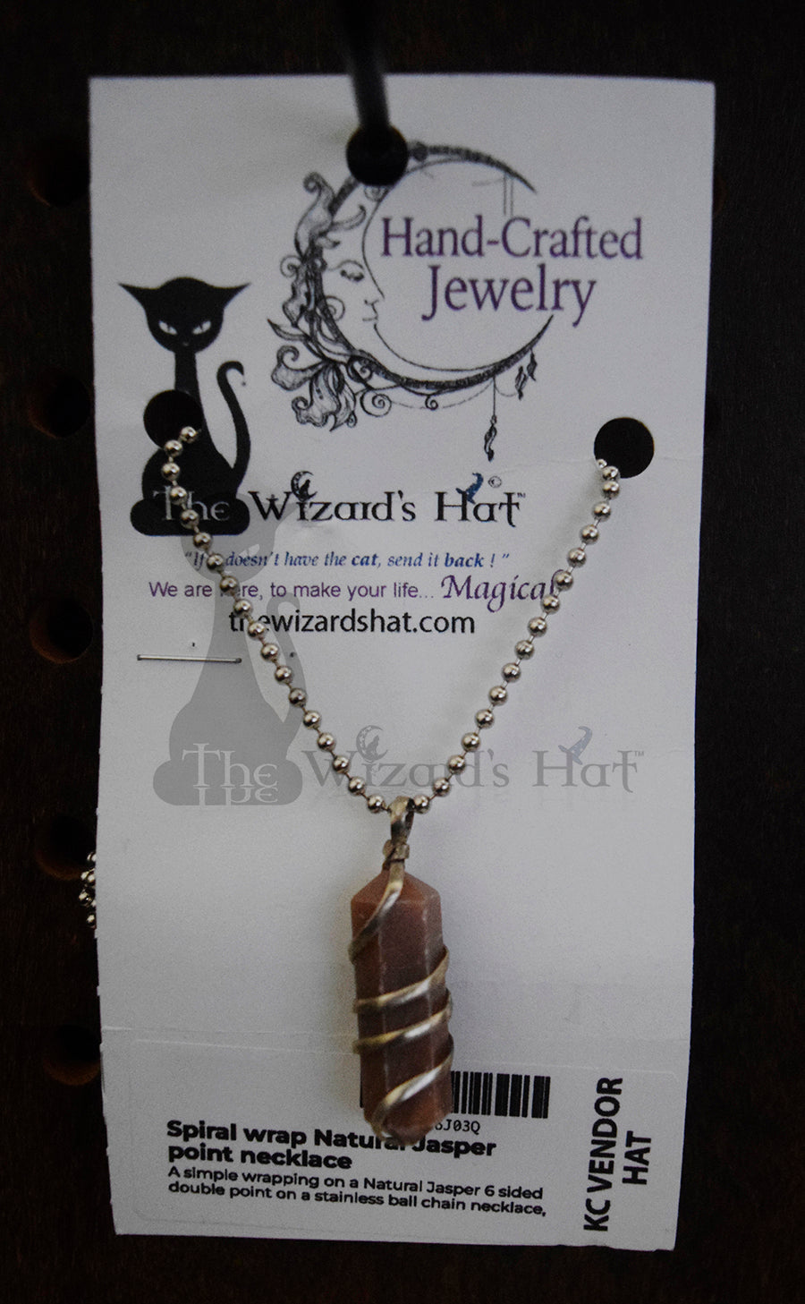 Handcrafted Natural Jasper Crystal Double Point Necklace with Spiral Wire Wrap