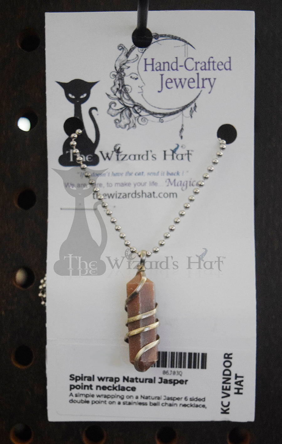 Handcrafted Natural Jasper Crystal Double Point Necklace with Spiral Wire Wrap