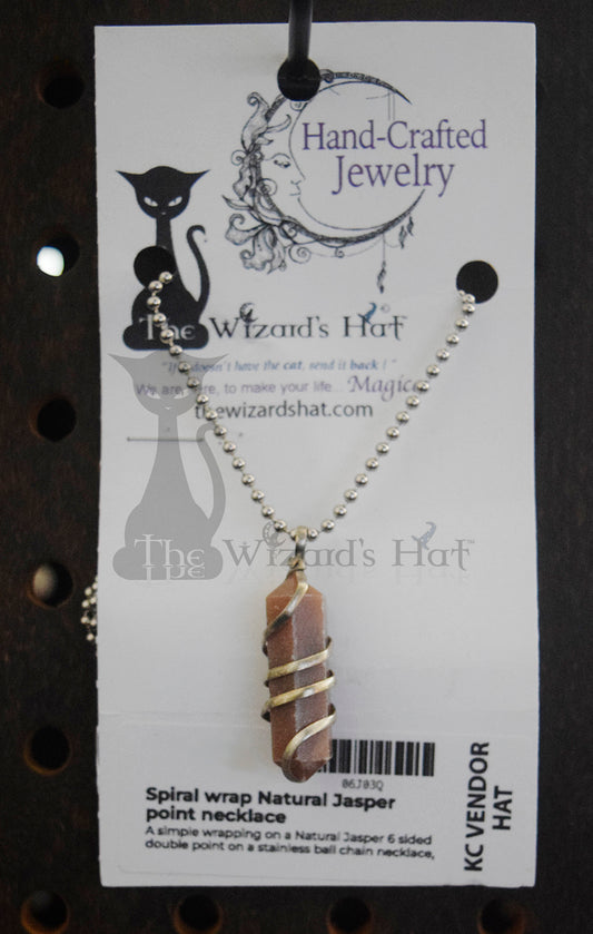 Handcrafted Natural Jasper Crystal Double Point Necklace with Spiral Wire Wrap